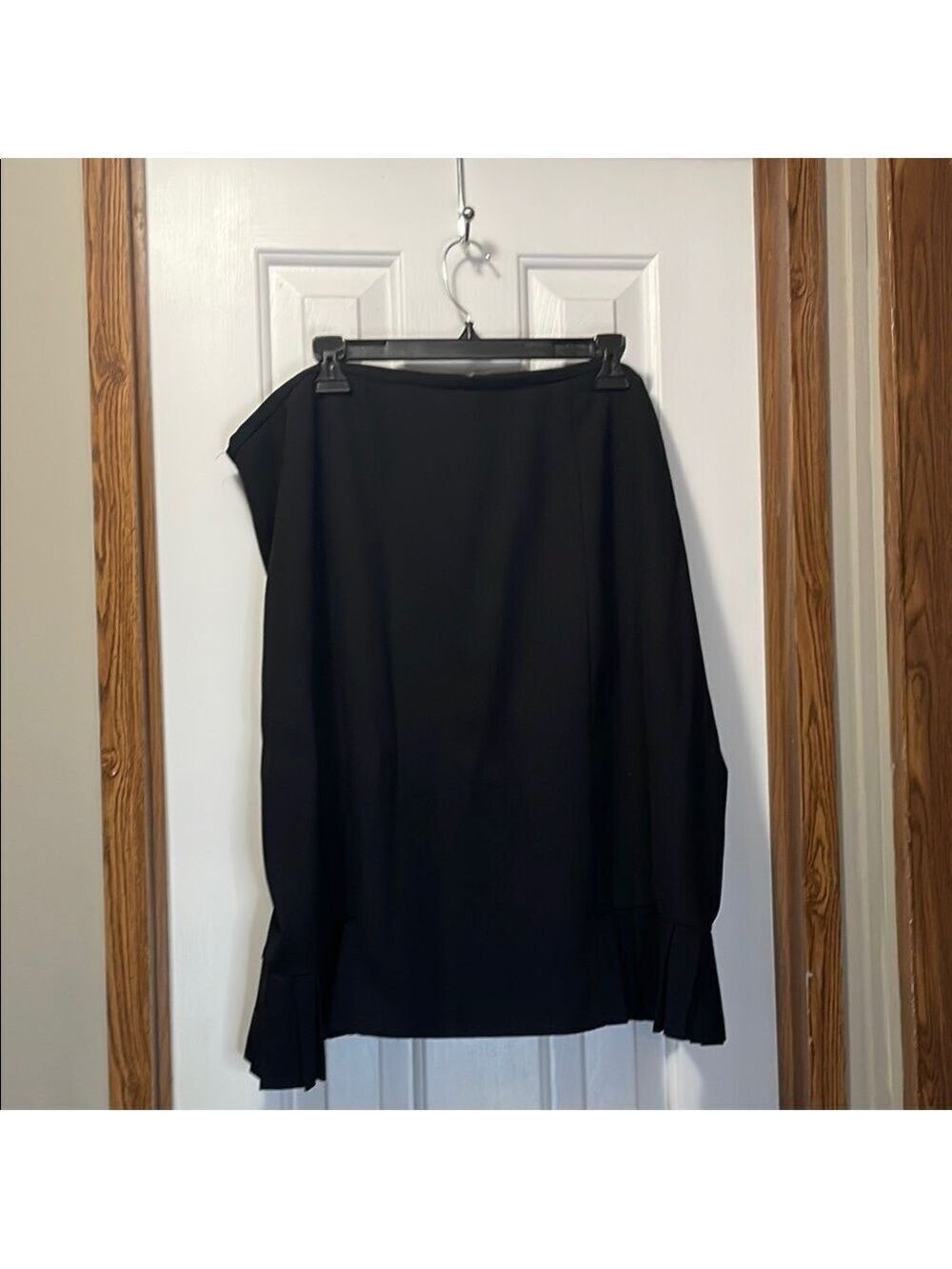 Elegant Black Asymmetrical Midi Pencil Skirt Pleated Hem 22W EUC
